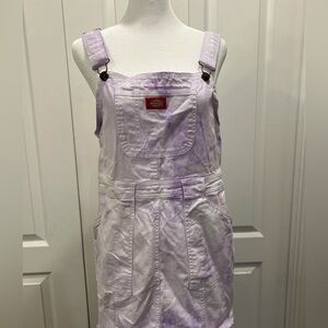Dickies M tie-dye Lavender/white Bib Overall Dress zipper frayed hem